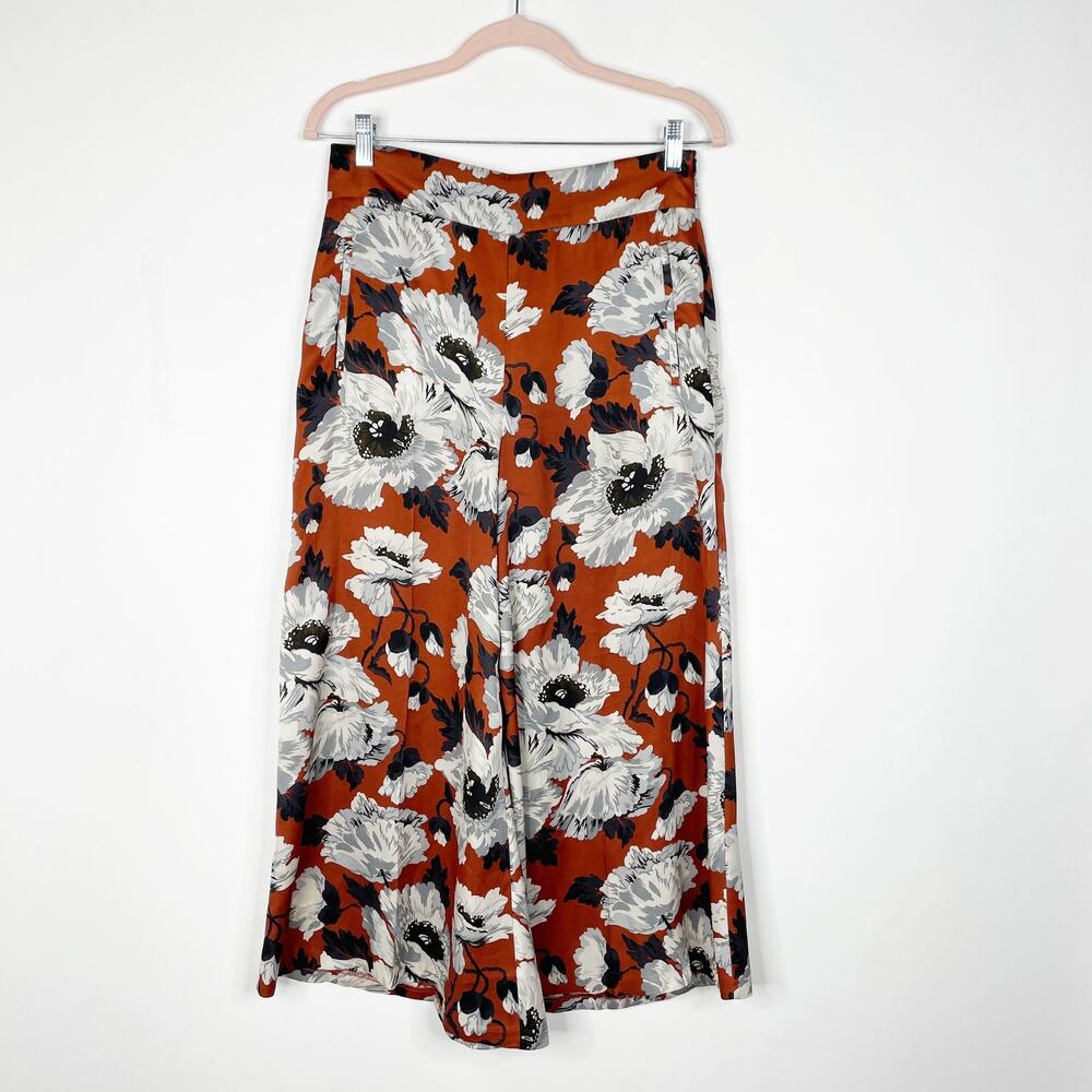 Zara Wide Leg Pants in Rust Orange Floral Print